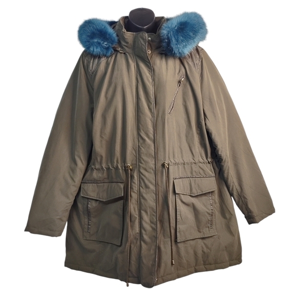 Lane Bryant Coat Women's Green Faux Fur Trimmed Parka Coat Size 18/20 - Picture 1 of 11